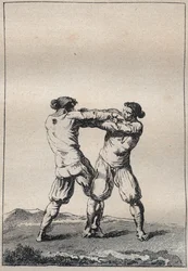 Lottatori bretoni incisione in "Voyage dans le Finistère ou État de ce département en 1794 et 1795" di Jacques Cambry (1749-1807)