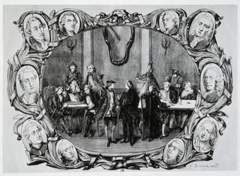 Café Procope a Parigi nel XVIII secolo con Buffon, Gilbert, Diderot, D
