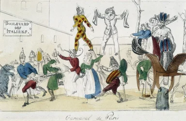 Carnevale di Parigi, boulevard des Italians - incisione del XVIII secolo, Carnavalet