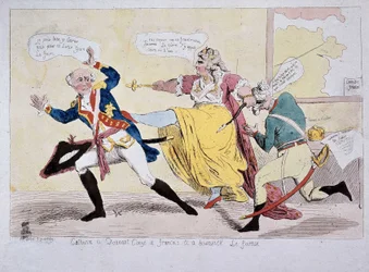 Caterina II congeda François e Brunswick il Foireux, caricatura, fine XVIII secolo