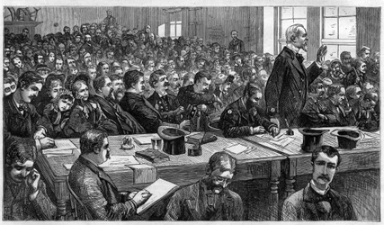 Charles Julius Guiteau (1841-1882), assassino del presidente degli Stati Uniti James Abram Garfield (1831-1881), durante il processo nel 1881, Stati Uniti