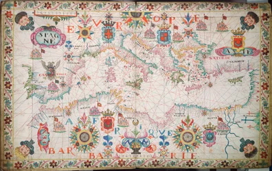 Carta del Mar Mediterraneo, del Mar Nero e del Mar Caspio, ca. 1600