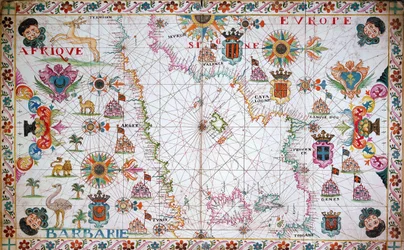 Carta del Mediterraneo occidentale che mostra le coste nordafricane e spagnole