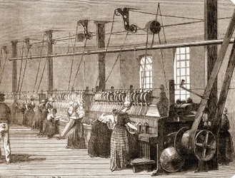 Laboratorio di tessitura del cotone. Incisione del 1860