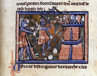 Crocifissione (probabilmente la prima): la cattura di Gerusalemme da parte dei crociati. Miniatura da un manoscritto di Guglielmo di Tiro
