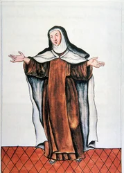 Vita quotidiana e costumi del Perù: "Carmelitana scalza" Acquerello tratto dal libro "Trujillo del Peru" di Baltasar Martinez Companon y Bajanda, vescovo di Trujillo (1782-1785). XVIII secolo Madrid. Biblioteca del Palacio Real