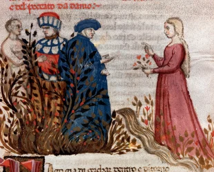 Dante incontra Matelda (canto 28 del Purgatorio, nella Divina Commedia) - Miniatura