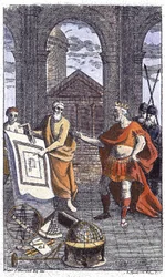 Dettaglio di 27797: “Histoire obligations et statutes de la très venerable Confraternity des Francs-Masons”: frontespizio inciso da Reinhardt Jr. (1742), per la celebre opera del fratello del Terzo, in cui sono tradotti i passaggi essenziali di Ander