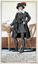 Direttorio: costume da segretario del consiglio esecutivo, incisione del XVIII secolo, Parigi, B.N.