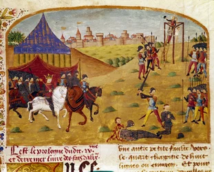 Esecuzione dei traditori Miniatura tratta dal "Libro dei fatti di Alessandro Magno" di Quintus Curtius Rufus (Quinto Curzio) (I secolo), circa 1468. (Ms 1335) Reims. Biblioteca Municipale
