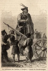Straccio di famiglia a Swansea. Disegno di Durand Brager, per illustrare una visita alle principali fabbriche del Galles nel 1862, di L. Simonin. Incisione in "Le tour du monde"