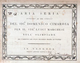 Prima pagina della partitura musicale di Aria Seria di Domenico Cimarosa