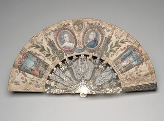 Ventaglio pieghevole con medaglioni di ritratto di Maria Antonietta e Luigi XVI, dopo il 1786
