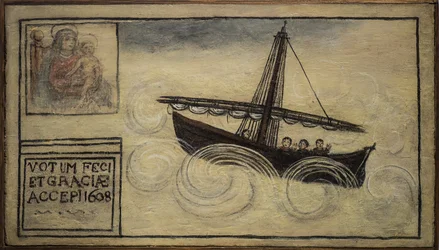 Ex voto marinaio, offerta popolare come pegno di devozione e gratitudine del marinaio sopravvissuto ai pericoli del mare proveniente dalla Chiesa del Carmine, Torre del Greco, vicino a Napoli 1608 Italia