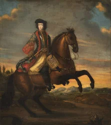 Federico IV di Holstein Gottorp a cavallo - Ritratto di Federico IV (1671-1702), Duca di Holstein-Gottorp a cavallo, Anonimo. Olio su tela