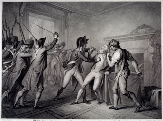 Rivoluzione francese: Arresto di Robespierre il 27 luglio 1794 (9 Termidoro anno II). Incisione del XVIII secolo. Parigi, Museo Carnavalet