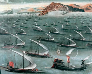 Flotta francese al largo della città di Genova