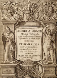 Frontespizio di "Ephemerides" con Ercole e Atlante di Andreae Argoli