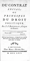 Frontespizio del Contratto Sociale o Principi del Diritto Politico di Jean Jacques Rousseau (1712-1778), stampato ad Amsterdam nel 1762