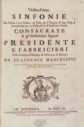 Frontespizio della partitura musicale di Sinfonia da chiesa e due violini di Francesco Manfredini