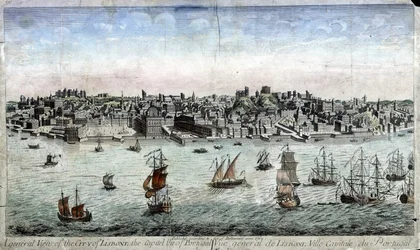 Veduta generale di Lisbona, Capitale del Portogallo - incisione