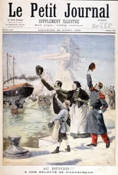 Addio ai nostri soldati dal Madagascar: partenza della spedizione francese per il Madagascar - in "Le Petit Journal" del 28/04/1895