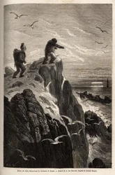 Hans, un cacciatore che aveva accompagnato i dottori Hayes e Kane in una precedente spedizione artica, prima di abbandonarli per stabilirsi in un villaggio eschimese, segnala la nave di Hayes nella speranza di essere rimpatriato nel 1860. Incisione per ill
