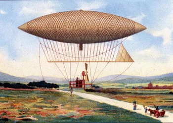 Dirigibile di Henry Giffard (1825 - 1882). 1851. Cromolitografia della fine del XIX secolo