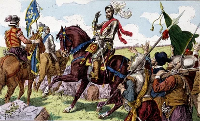 Enrico IV (1553 - 1610) alla Battaglia di Ivry (Battaglia di Ivry in Normandia) nel 1590. Immagini per bambini del XIX secolo
