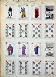 Carte da gioco storiche che rappresentano grandi personaggi della storia, arte, letteratura, religione. XIX secolo. Parigi, B.N.
