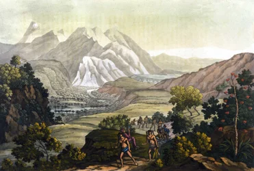 Humboldt e Bonpland attraversano la montagna di Quindiu su sedie portatili. Dal viaggio nelle Ande di Alexander Von Humboldt