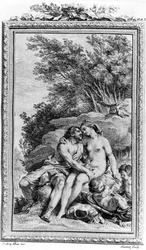Illustrazione di "De rerum natura" di Tito Lucrezio Caro (Lucrezio) filosofo e poeta romano. Incisione del XVIII secolo.