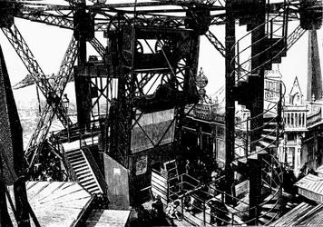 Illustrazione sulla costruzione della Torre Eiffel