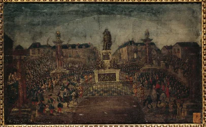 Inaugurazione della statua di Luigi XIV, Place des Victoires, attuale 1° e 2° arrondissement, 28 marzo