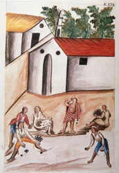 Indiani che giocano al gioco dei choloques, dal libro "Trujillo del Peru" o "Codice Martínez Compañón", di Baltazar Martinez Compañón y Bujanda, vescovo di Trujillo (1782-1785)