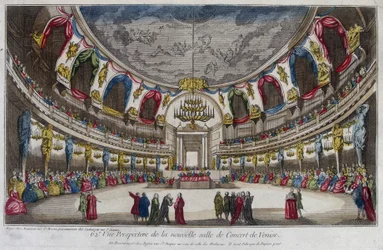 Interno di una sala da concerto a Venezia. Incisione del XVIII secolo