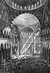 Vista interna della moschea di Santa Sofia (Hagia Sophia) (arte bizantina del VI secolo) a Costantinopoli nel 1858