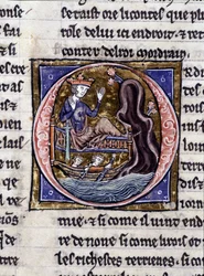 Re Modreius. Manoscritto: Conquista del Santo Graal, scritto 717 anni dopo la passione del nostro Signore. Biblioteca municipale di Rennes, ms. 255 (Collezione di romanzi della Tavola Rotonda); Parigi