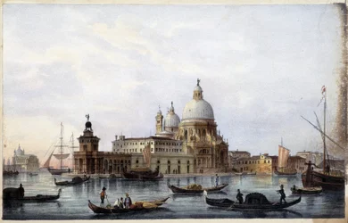 La laguna, le gondole e la chiesa di S.M. della Salute - in "Album delle principali vedute di Venezia", ill. di Marco Moro, ed. Gio Brizeghel, v.1840