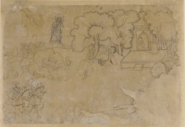 Paesaggio con figura della Vergine Maria