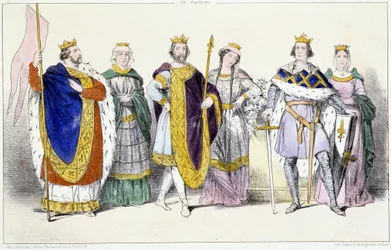 I Capetingi: Luigi VI Il Grosso (1081-1137) e Adelaide di Savoia (ca. 1100-1154), Luigi VII Il Giovane (1120-1180) e Adele di Champagne (o Blois) (ca. 1140-1206), Filippo II detto Filippo Augusto (1165-1223) e Isabella di Hainaut (1170-1190) - Tavola da