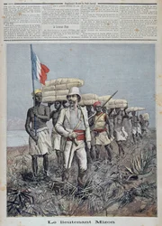 Il tenente Mizon guida una colonna di esplorazione in Africa Centrale - in "Le petit journal" del 09/07/1892