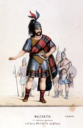 Personaggio di Macbeth in costume da guerriero nell