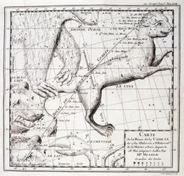 Mappa del percorso della cometa del 1762 e mappa del cielo, osservata da Messier - incisione