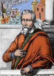 Michel Servet (Michel de Villanueva) (1511-1553), medico e teologo spagnolo. Incisione