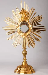 Ostensorio. Vermeil, diamanti, gioielli falsi con statua di Dio Padre. XVIII secolo.