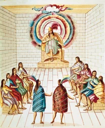 Montezuma (o Moctezuma II), imperatore azteco (1466-1520) e il suo consiglio