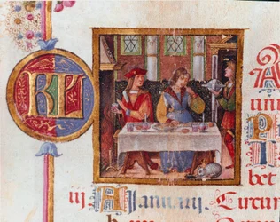 Mese di gennaio: scena di banchetto. Miniatura dal Breviario di Ercole I d