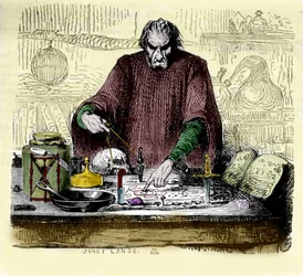 Nicolas Flamel nel suo laboratorio