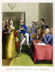 "Non tutti gli sciocchi sono in ospedale." Illustrazione da una raccolta di proverbi del XVIII secolo